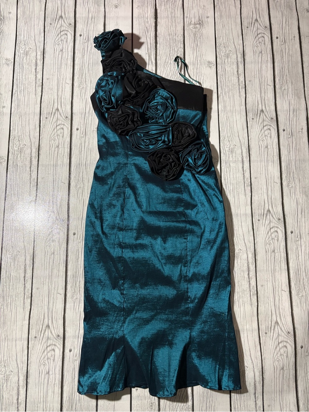 Aspeed Teal One-Shoulder Rosette Cocktail Dress vintage black party dress
